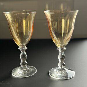 Iredescent Yellow Sunny Mikasa Crystal Wine Glasses Se of Two